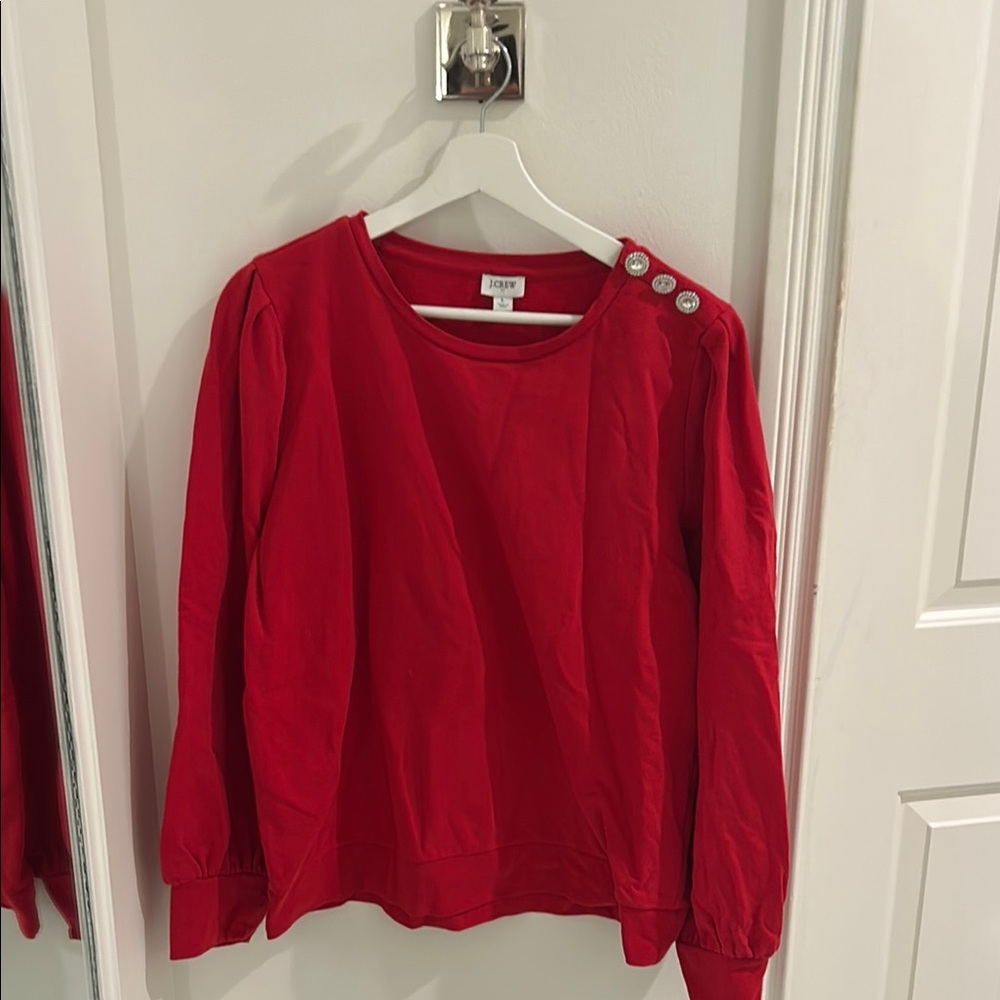 J. Crew Factory Red Button-Shoulder Top (Holiday)